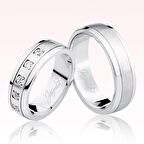 Beyaz Şeritli Taşlı Altın Alyans 1403-1