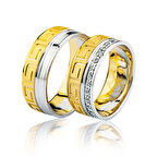 Desenli Taşlı Altın Alyans 1403-3