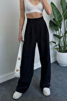 Kadın Yüksek Bel Beli Cırt Kapamalı Palazzo Pantolon - Siyah