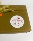 Thank You Kırmızı Yazılı üstü Kalpli Yuvarlak Yapışkanlı Etiket 3x3 cm 150 adet