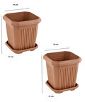 2 adet 44 Litre Plastik Kare Büyük Boy Bahçe Balkon Salon Çiçek Yada Ağaç Saksı 44*44*41 cm Tabaklı