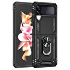 Smcase Samsung Galaxy Z Flip4 Kılıf Vega Yüzüklü Çift Katmanlı Tank Kılıf 