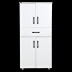 Çok Amaçlı Dolap 130 cm Hard Parlak BEYAZ Suntalem 4Raf 1Çekmece Kutuda sevk El Yapım