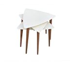 Bengi Zigon Sehpa Ahşap Kayın Retro Konik Ayak Model Üçgen Tabla Renk Beyaz  El Yapım