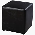 Benc Puf 13787 Kapitone Suni deri Kumaş Siyah rugan Kayın Gövde Küp Kare El Yapım