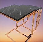 Zigon ZLF 3LÜ C Model Metal çelik ROSE renk Kaplama MDF siyah mermer tabla El Yapım