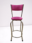 Bengi Sandalye BAR Tipi Yüksek Model Pembe FUŞYA 4 adet Metal Çelik nikelaj Suni deri döşeme El Yapım