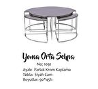 Brc YONCA Zigon-Orta Sehpa Düz Siyah Temper Cam Metal gümüş renk Kaplama El Yapım