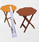 Çanta Zigon Sehpa Yonca Model İkili Takım Ahşap Mdf Hardal ve Ceviz Renk Uyumu El Yapımı 