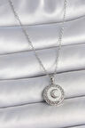316L Çelik Gümüş Renk Zincir Beyaz Mineli Hilal İşlemeli Madalyon Model Kadın Kolye