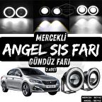Peugeot 301 2012-2021 Uyumlu Üniversal Mercekli Angel Sis Farı Metal Su Geçirmez 76 mm Beyaz Halkalı Gündüz Farı Angel Eyes 2 Adet