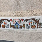 Uretti - Pınar 6788 0724 El Yapımı Banyo El Havlusu Lavanta Torbası ve Sabunluk Üçlü Set