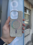 İphone 15 Pro Max Kılıf Diamont MagSafe Hologramlı Kapak
