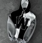 W Nakışlı Oversize Sweatshirt Siyah