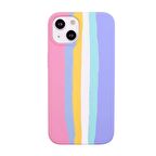 Smcase iPhone 14 Kılıf Gökkuşağı Desenli Lansman Silikon 