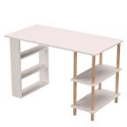 interGO Çalışma Masası Bilgisayar Masası Ofis Ders Yemek Masası 4 Raflı Ahşap Ayaklı Beyaz MASA01 Çam Beyaz
