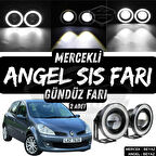Renault Clio 3 2005-2013 Uyumlu Üniversal Mercekli Angel Sis Farı Metal Su Geçirmez 76 mm Beyaz Halkalı Gündüz Farı Angel Eyes 2 Adet
