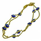 Bilezikhane İki Sıra Nazar Boncuklu 14 Ayar Altın Bileklik