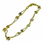 Bilezikhane İki Zincirli Renkli Şeker Taşlı 14 Ayar Altın Bileklik