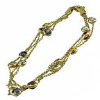 Bilezikhane Üç Zincirli Renkli Şeker Taşlı 14 Ayar Altın Bileklik