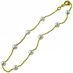 Bilezikhane Dokuz Sıra Beyaz İnci 14 Ayar Altın Bileklik