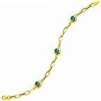 Bilezikhane Kalp Nazar Boncuklu 14 Ayar Altın Bileklik