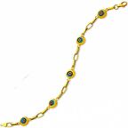 Bilezikhane Beşli Turkuaz Göz Boncuk 14 Ayar Altın Bileklik