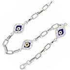 Bilezikhane Taşlı Beyaz Çekik Göz 14 Ayar Altın Bileklik