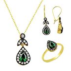 Bilezikhane Üçlü Set Yeşil Zümrüt 6,85 Gram 14 Ayar Altın
