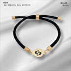 Taze Bahar Esintili Yuvarlak Figürlü 14 Ayar Altın Plakalı ve Siyah Örgülü Mart Bilekliği