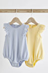 Next Baby % 100 Pamuklu Mavi Sarı Fırfırlı Kısa Kol 2’li Body Zıbın Set