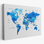 Harita Sepeti Türkçe Dünya Haritası Dekoratif Kanvas Tablo Ülke ve Başkentli 1500