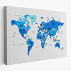 Harita Sepeti Dünya Haritası Dekoratif Kanvas Tablo Ülke ve Başkentli 1501