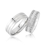 Çift Sıra Taşlı Beyaz Altın Alyans 1505