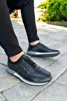 Erkek Kahverengi Deri Spor Ayakkabı Siyah Bağcıklı Şık Ve Rahat Günlük Ayakkabı SİYAH / 41