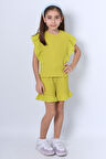KIZ ÇOCUK ŞORTLU TAKIM DANTEL DETAYLI DÜZ RENK FIRFIRLI F24