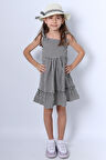 KIZ ÇOCUK ŞAPKALI ELBİSE KARELİ FİYONKLU B33