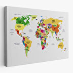 Harita Sepeti Türkçe Dünya Haritası Dekoratif Kanvas Tablo Ülke ve Başkentli 1512