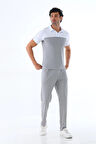 Erkek Açık Gri Merserize Kumaş Polo Yaka Omuz Çizgili Kısa Kollu Alt-üst Takım - 151