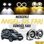 Fiat Fiorino 2008-2023 Uyumlu Üniversal Mercekli Angel Sis Farı Metal Su Geçirmez 76 mm Sarı Halkalı Gündüz Farı Angel Eyes 2 Adet