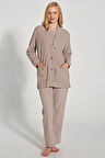 Kadın Uzun Kollu Triko Hıkarlı 3'lü Pijama Takımı