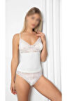 Kadın Ekru Dantel Detaylı Penye Atlet Kaşkorse Seti ROZ.6.EL.03.T