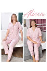 Kadın Pembe Çizgili Pijama Takımı ROZ.61.EL.04.T