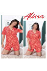 Kadın Kırmızı Desenli Şortlu Pijama Takımı ROZ.61.EL.16.T