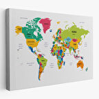 Harita Sepeti Dünya Haritası Dekoratif Kanvas Tablo Ülke ve Başkentli 1545