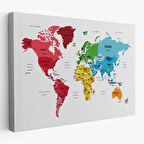 Harita Sepeti Dünya Haritası Dekoratif Kanvas Tablo Ülke ve Başkentli 1553