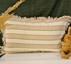 Keten Bohem Püsküllü Vintage 2'li Dikdörtgen Kırlent Kılıfı