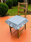 MAVİ ÇİZGİLİ BULDAN YIKANMIS KETEN 4 TARAFI FIRFIRLI SANDALYE MİNDERİ