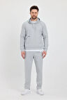 Erkek Gri Puantiyeli Kanguru Cepli Kapüşonlu Eşofman Takımı  - 7809