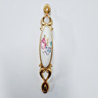 MİRAY 128 mm Metal Gold  porselen çiçek desenli / 5 ADET